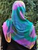 روسری حریر قواره 120 با طرح سبز و بنفش، سبک و راحت و لیز نیست