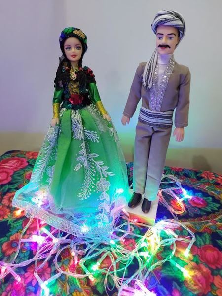 عروسک سنتی کرد قد عروسک خانم30 و قد آقا 33 سانت،جنس پلاستیک،جنس لباس آقا پشم و بانو تور و ساتن